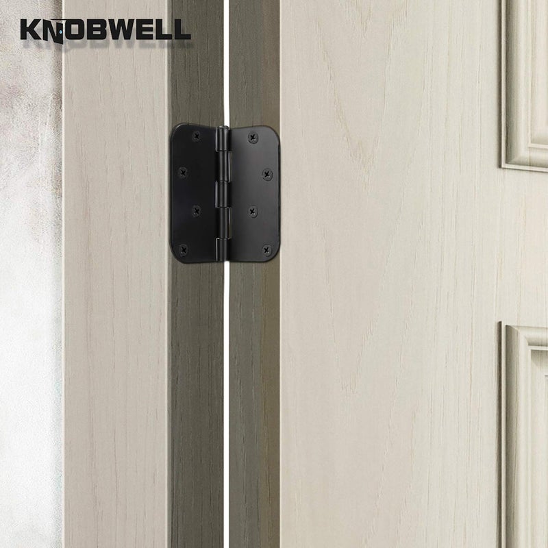 KNOBWELL No Squeak Matte Black Door Hinges 6 Pack, 4 X 4 Inch Interior Door Hinges with 5/8" Radius in Black, Heavy Duty - Image 4